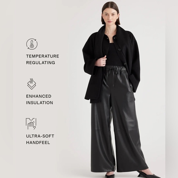 Quince Double-Faced Merino Wool Scarf Coat Color Black Size Small - Picture 6 of 11